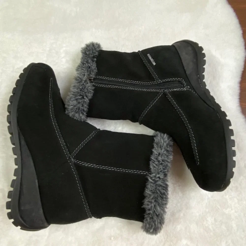Studio Brilliant Women's‎ Black Suede Faux Fur Trim Evonna WaterProof Boots 7.5